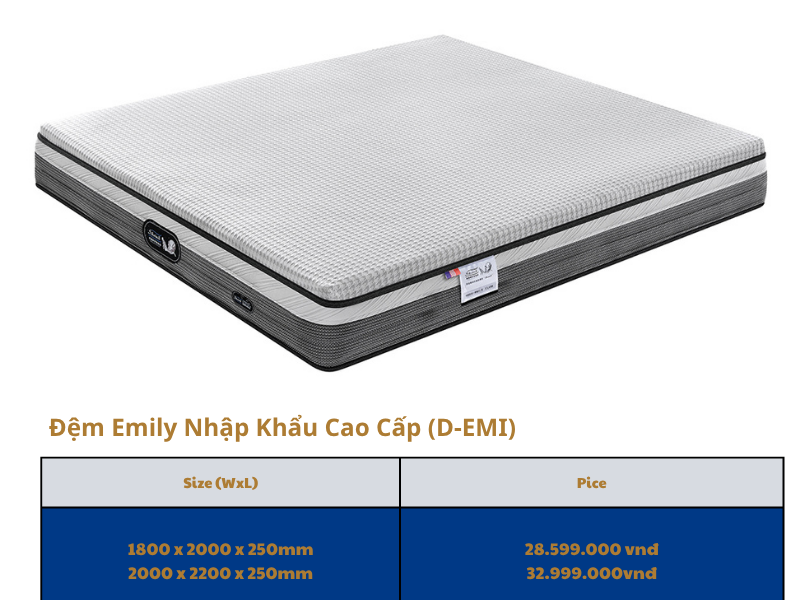 Đệm Emily Nhập Khẩu Cao Cấp - Thương Hiệu Simmons (D-EMI)